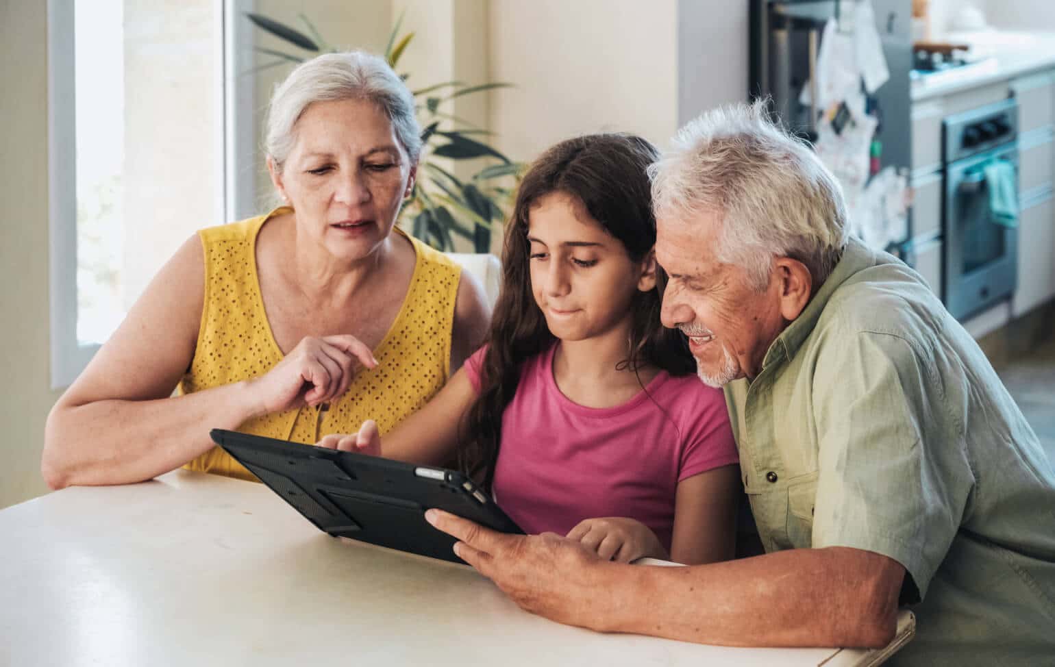 Student learning with her grandparents